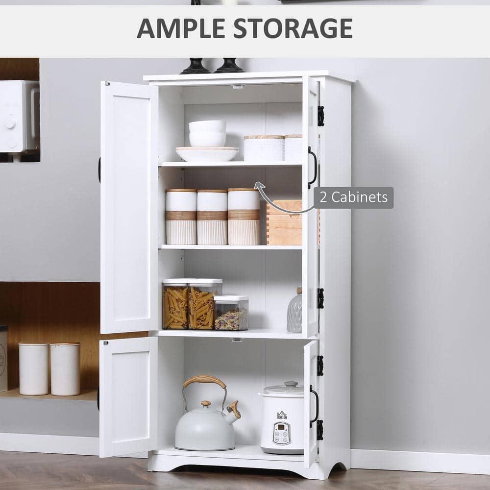 HOMCOM 48.5" Farmhouse Kitchen Pantry, Floor Storage Cabinet, Cupboard Organizer with Adjustable Shelves and 4-Doors for Dining Room, White