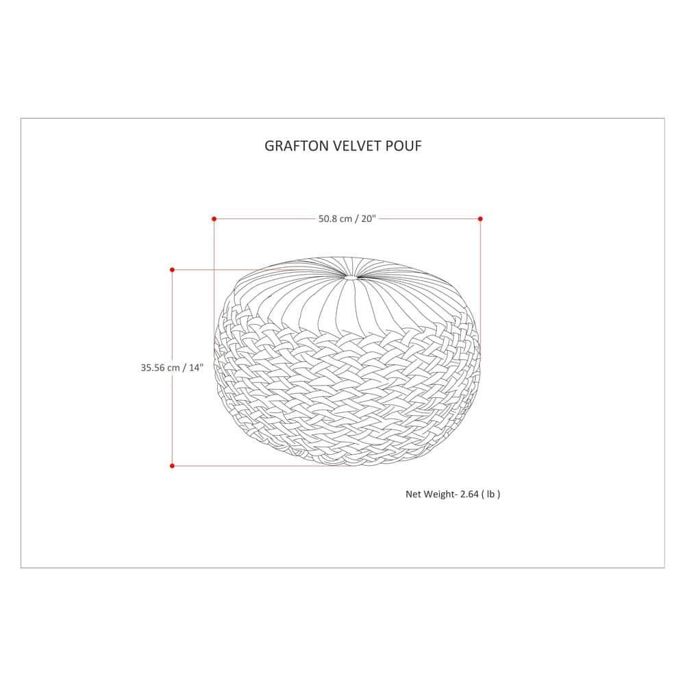 Simpli Home Grafton Transitional Round Pouf in Dark Blue Velvet Fabric