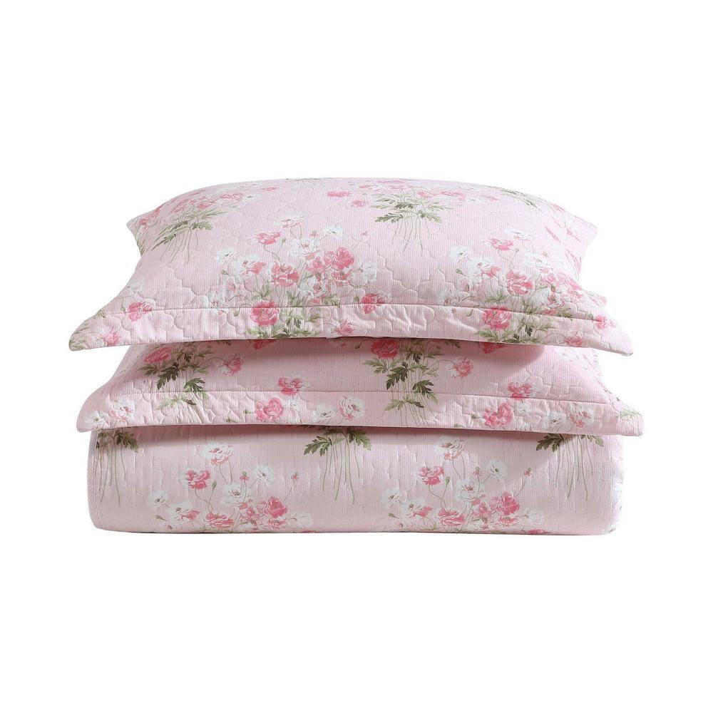 Laura Ashley Veronicas Bouquet Cotton Reversible Pink Quilt Set