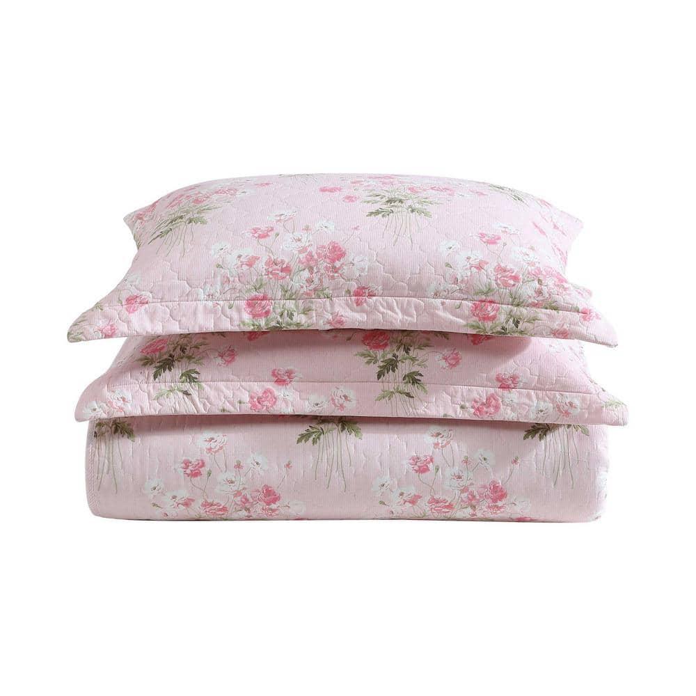 Laura Ashley Laura Ashley Veronicas Bouquet Cotton Reversible Pink Quilt Set