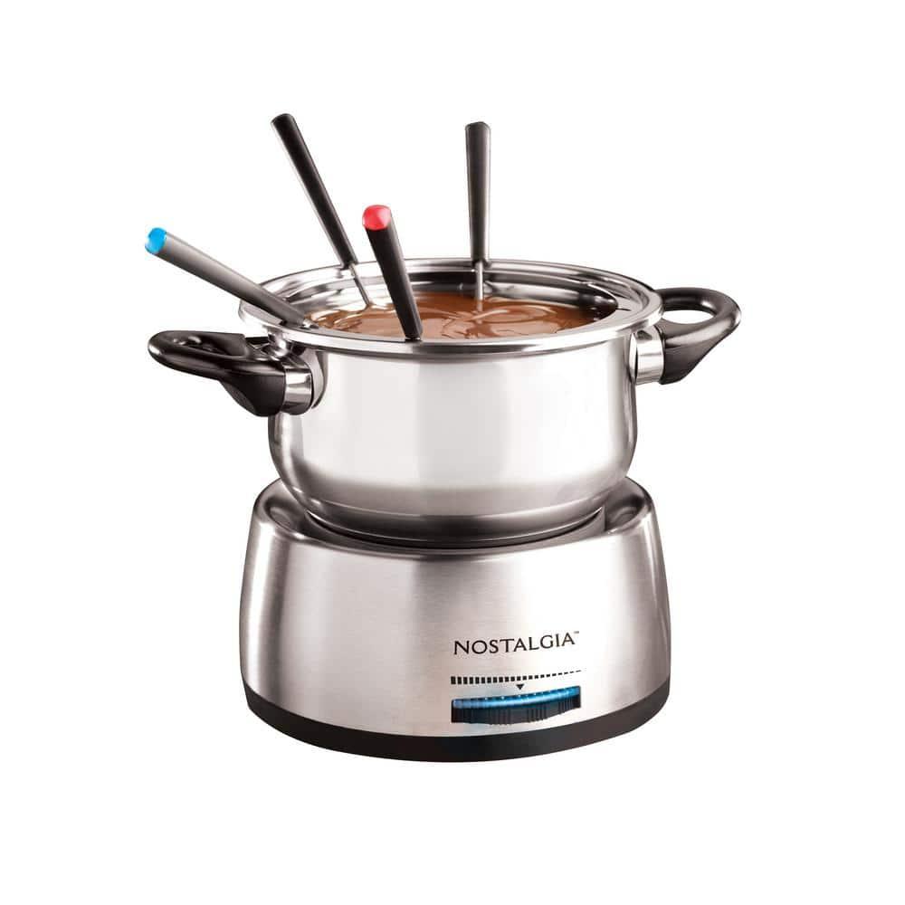 Nostalgia Nostalgia 6-Cup Stainless Steel Electric Fondue Pot with Temperature Control, 6 Color-Coded Forks and Removable Pot - Perfect for Chocolate, Caramel, Cheese, Sauces and More