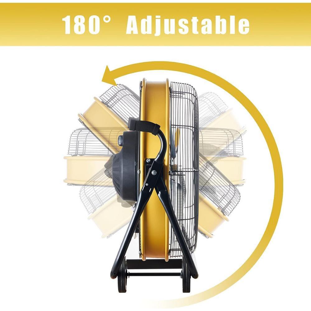24 in. 3 Speeds High Velocity Internal Oscillating Barrel Floor Fan in Yellow with Powerful 1/4 Motor