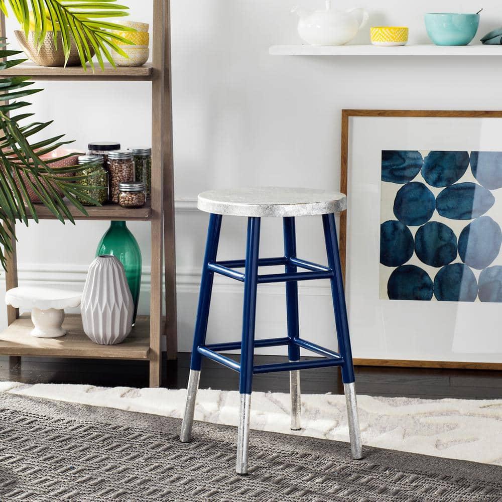 Kenzie Silver Dipped Counter Stool - FOX3211 - Navy/Silver - Safavieh Couture