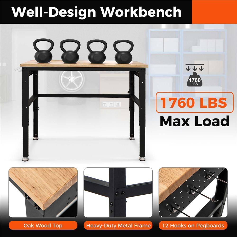 Costway 48" Adjustable Work Bench Heavy-Duty Steel Frame Worktable with Power Outlets