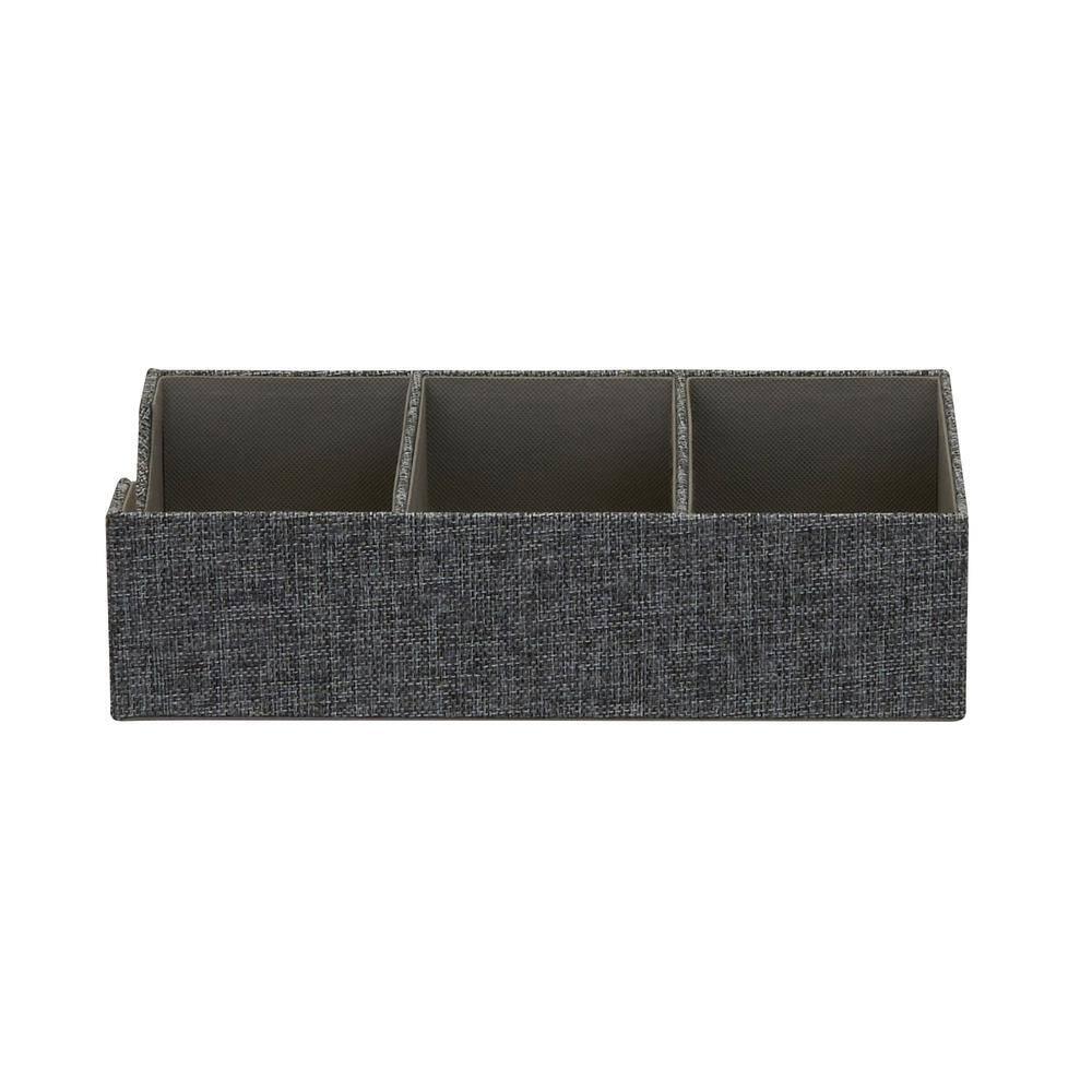 Household Essentials Set of 2 3-Section Drawer Trays Graphite Linen: Stackable Decorative Storage Boxes, Gray, 12"x6"