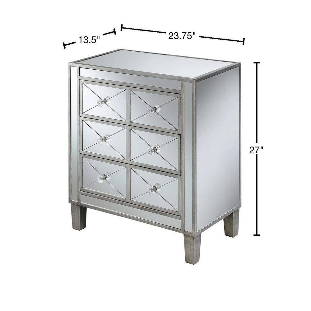 Convenience Concepts Gold Coast BettyB Mirrored 3 Drawer End Table, Antique Silver/Mirror