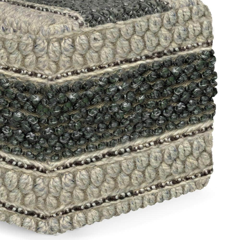 Grady Green and Natural Handloom Woven Square Pouf