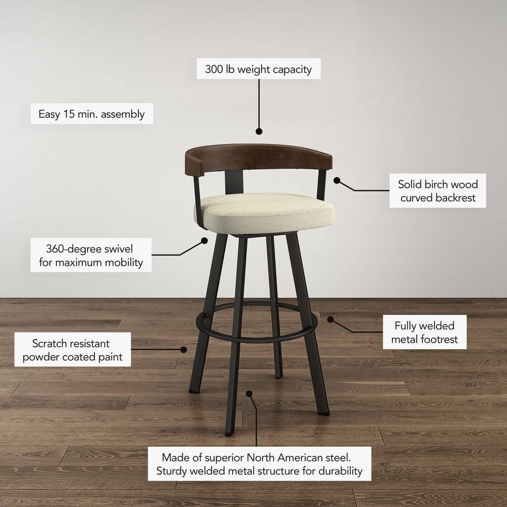 30" Lars Barstool & Gray/Dark Brown - Amisco: Swivel, Upholstered, Metal Frame, Modern Design