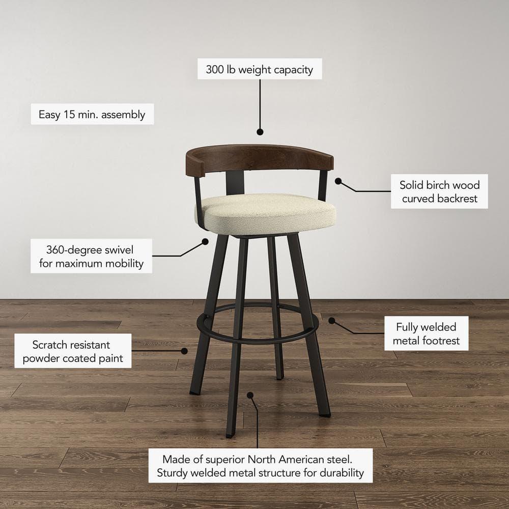 Amisco Lars Upholstered Counter Height Barstool Greige/Black: Faux Leather, Steel Frame, 26" Seat