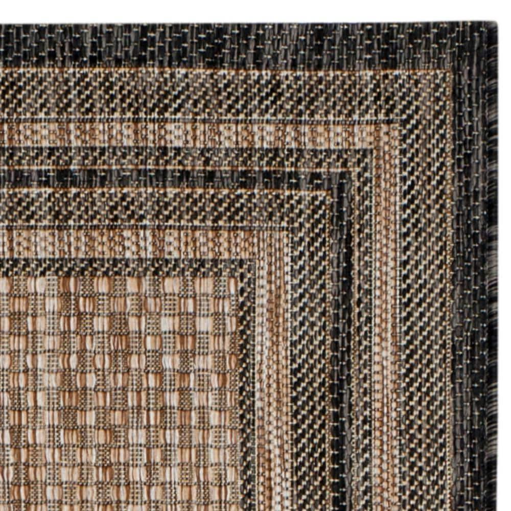 SAFAVIEH Courtyard Ercan Bordered Indoor/Outdoor Runner Rug, Natural/Black, 2'3" x 14'