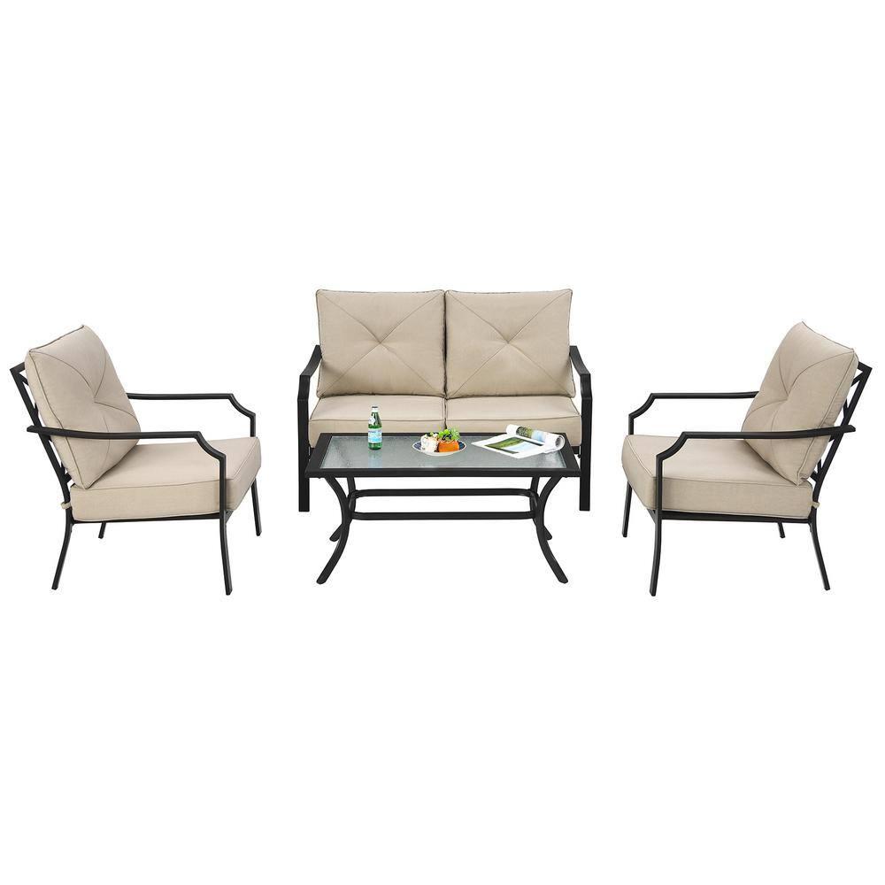 Tangkula 4 PCS Patio Furniture Set Outdoor Sectional Conversation Set w/Coffee Table & Cushions