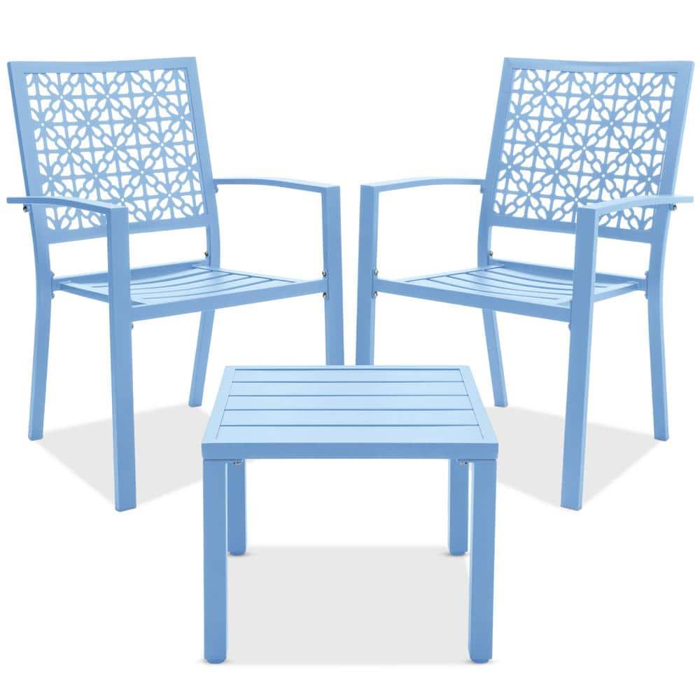 Best Choice Products 3-Piece Stackable Patio Bistro Set, Outdoor Chat Furniture w/ 2 Chairs, Table - Sky Blue