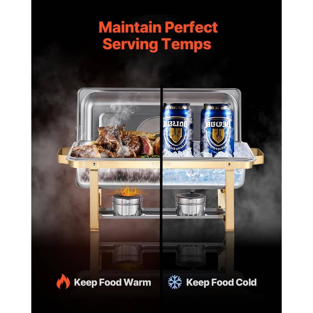 VEVOR Chafing Dish Buffet Set, 8 Qt 4 Pack, Stainless Steel Chafer with 4 Full Size Pans, Rectangle Catering Warmer Server with Glass Lid Water Pan Folding Stand Fuel Holder, for Wedding Party Banquet