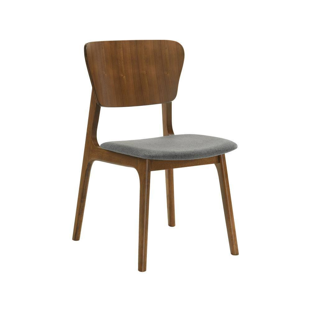 Armen Living Kalia 18" Fabric & Wood Dining Chair in Charcoal/Walnut (Set of 2)