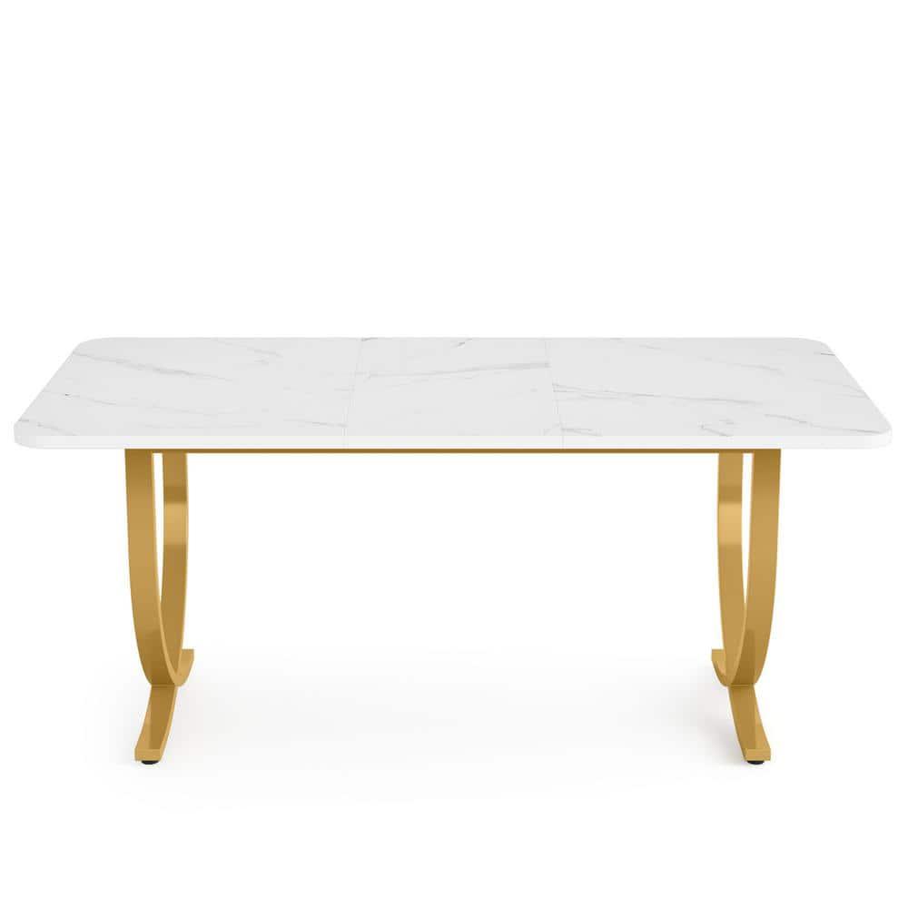 Kepooman 63" Modern Dining Table Kitchen Table with Faux Marble Table Top
