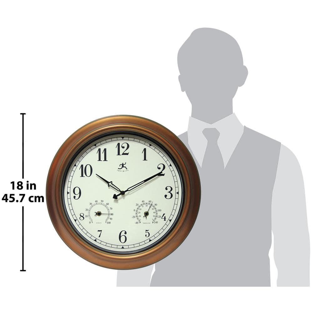 18" Craftsman Round Wall Clock/Thermometer Bronze Infinity Instruments: Indoor/Outdoor, Hygrometer