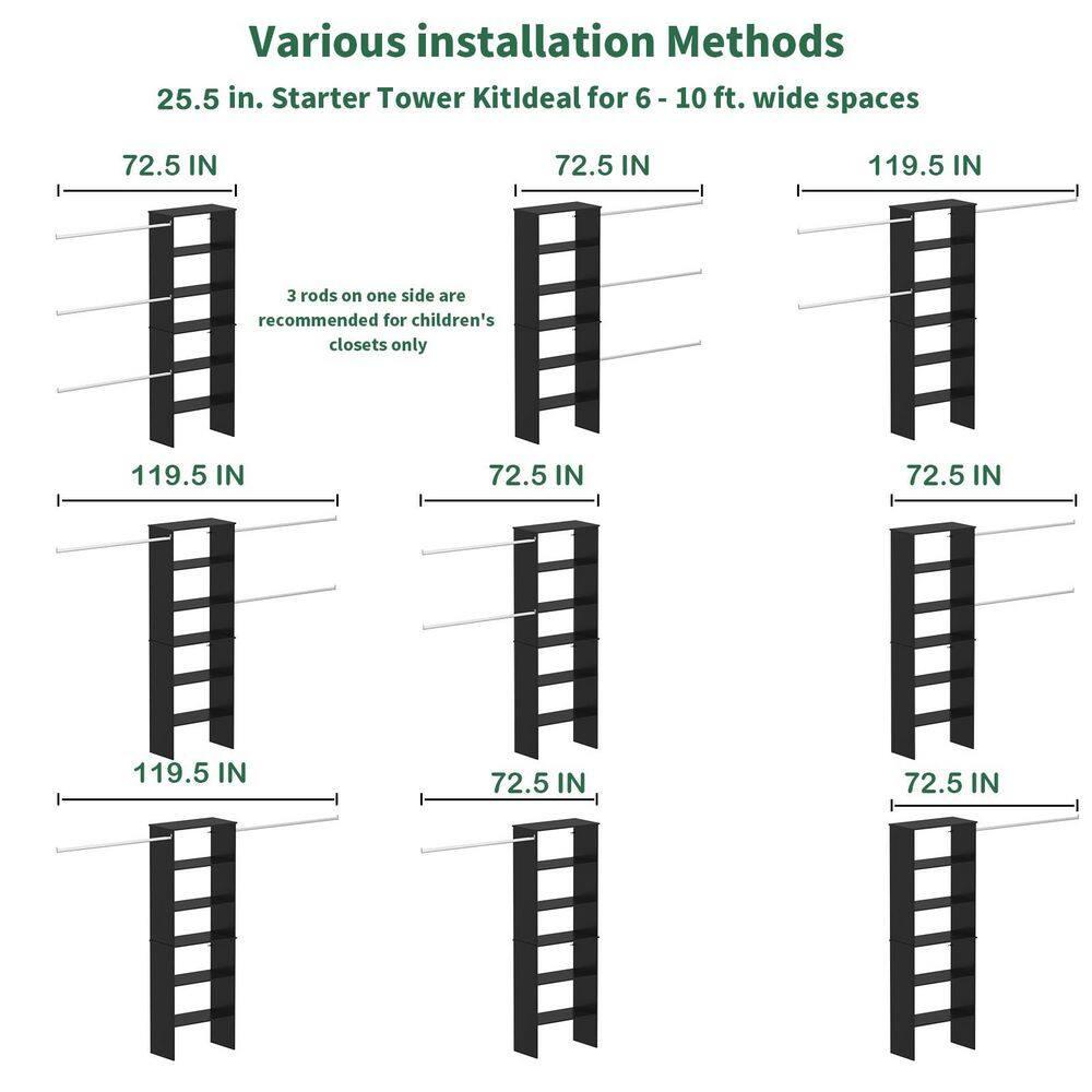 LOVMOR Wood Closet Organizer Starter Kit Tower with 3 Hang Rods