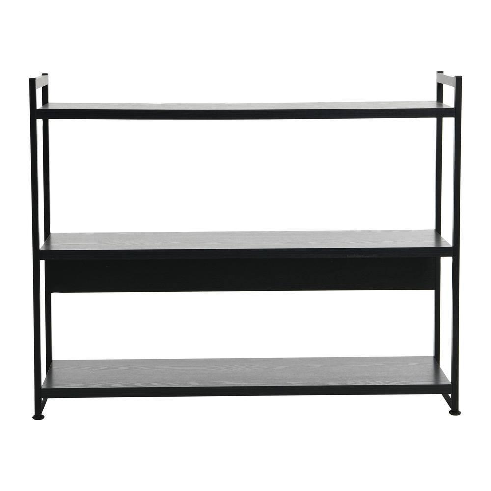 Household Essentials 32.5" Jamestown Wide 3 Shelf Bookshelf Black Oak: Sturdy Iron Frame, Adult Assembly Required