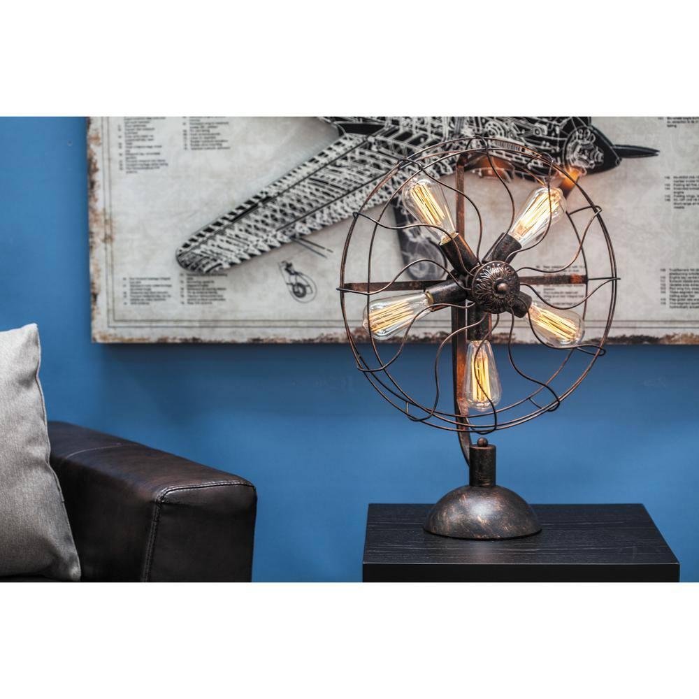 DecMode 24" 5 Light Vintage Fan Bronze Accent Lamp with Black Metal Shade