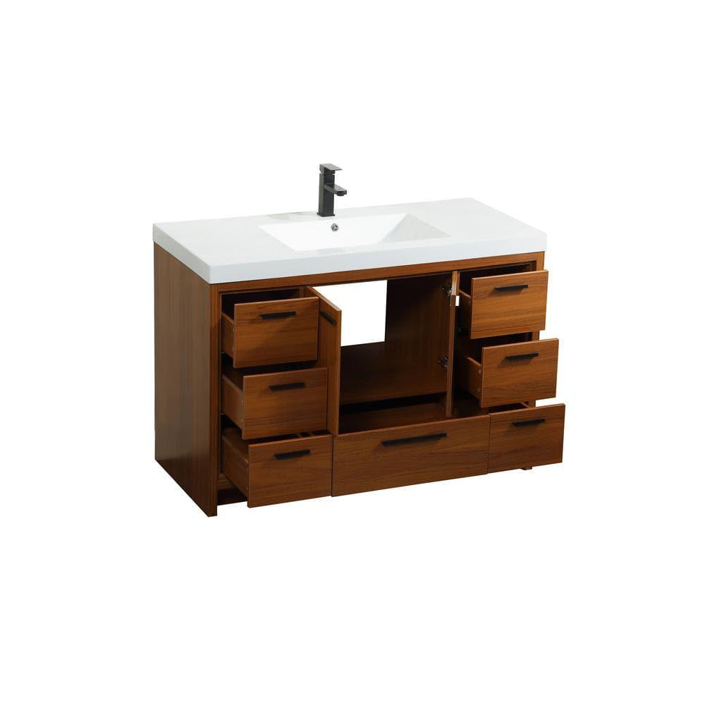 Elegant Decor Wyatt 48" Aluminum Alloy and MDF Single Bathroom Vanity in Teak