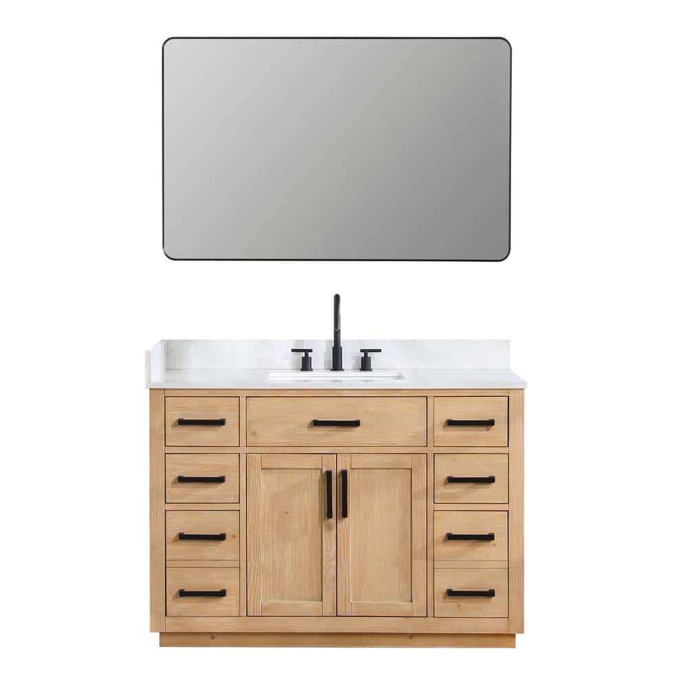 Gavino 48" Wood Vanity in Light Brown with Composite Stone Top and Mirror