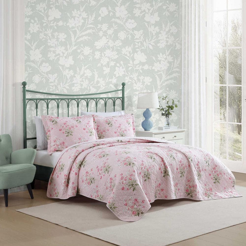 Laura Ashley Veronicas Bouquet Cotton Reversible Pink Quilt Set