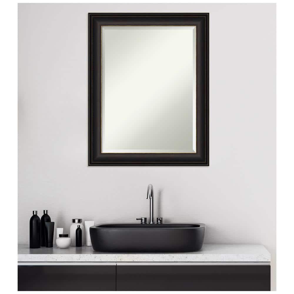 22" x 28" Trio Oil Rubbed Framed Bathroom Vanity Wall Mirror Bronze - Amanti Art: Modern Rectangle, Beveled Glass, Wall Mount