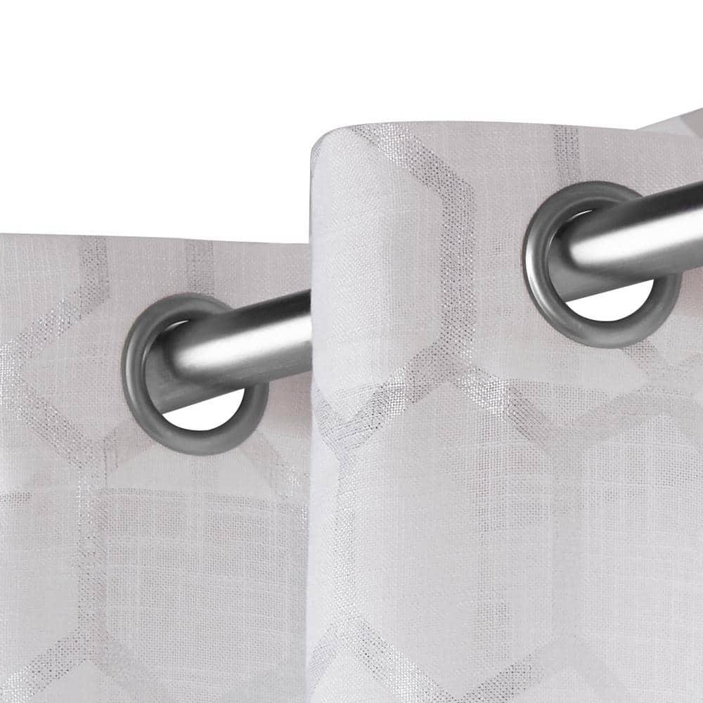 Set of 2 108"x54" Panza Sheer Linen Printed Metallic Geometric Grommet Top Window Curtain Panel White Silver Print - Exclusive Home