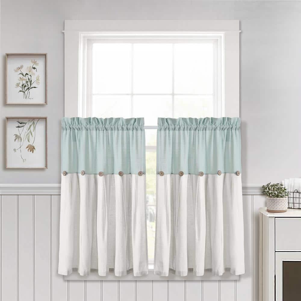 Lush Decor Linen Button Cotton Blend Tailored 29'' W Cafe Curtain (Set of 2)
