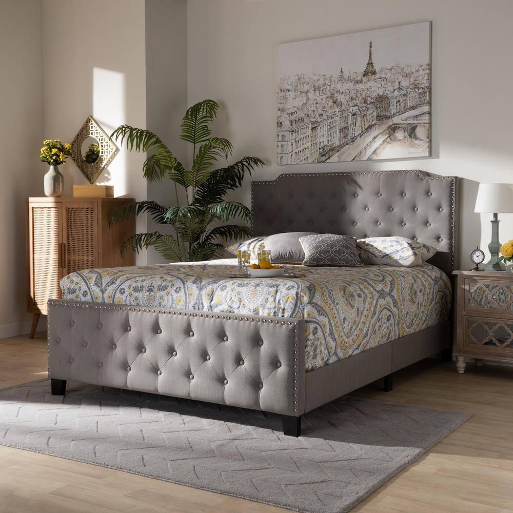 Marion Fabric Upholstered Button Tufted Panel Bed - Baxton Studio