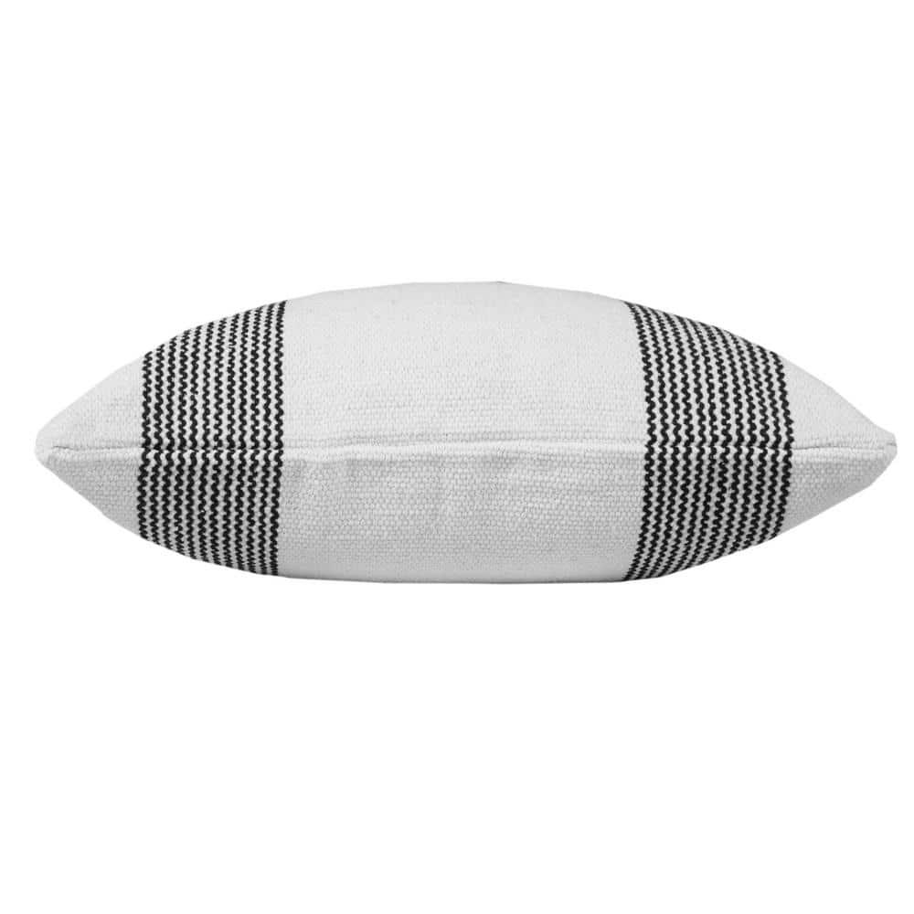 Ox Bay 20" x 20" Modern, Farmhouse, Coastal White, Black, Multi-color Stripes Cotton Throw Pillow , Zip Closure