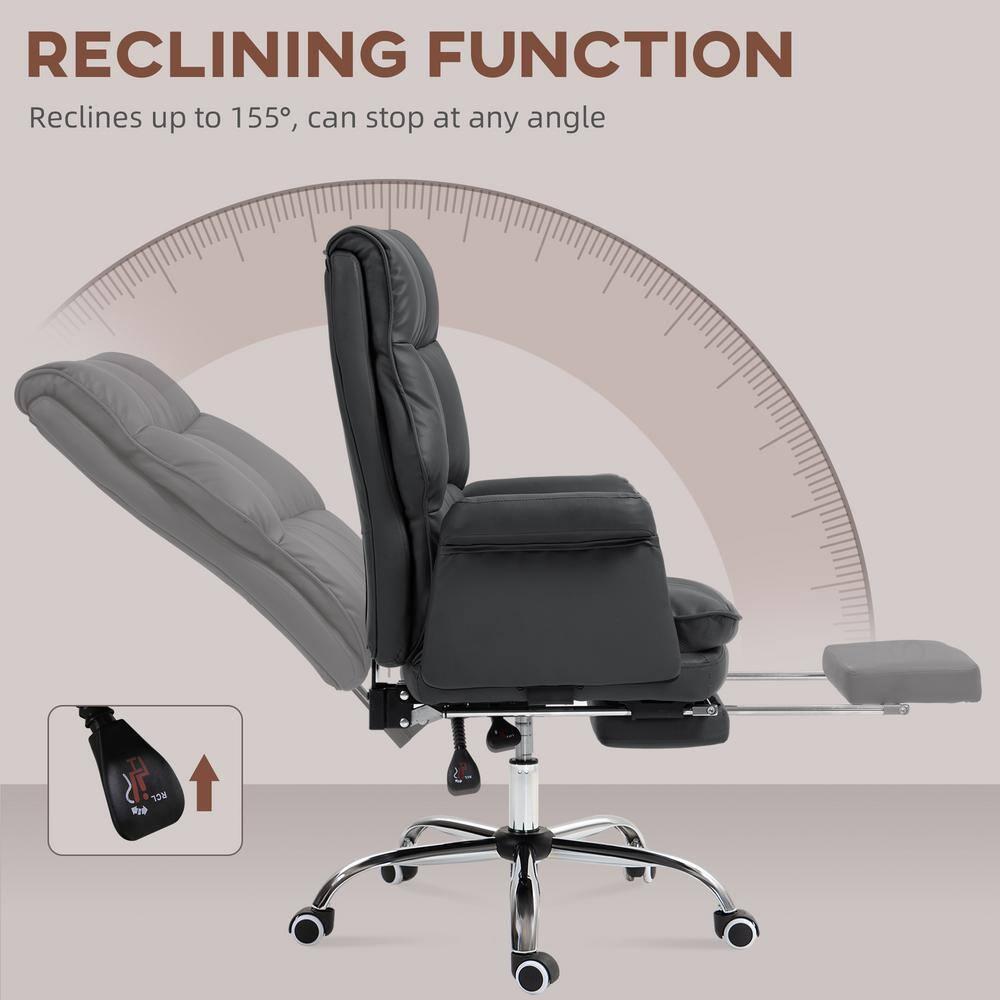 HOMCOM Executive Office Chair with Footrest, Ergonomic Office Chair, Reclining PU Leather Computer Chair, Black