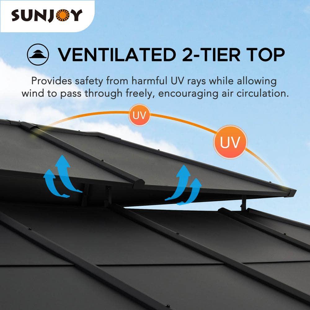 Sunjoy Sunjoy Hardtop Gazebo 12 x 16 ft. Outdoor Gazebo, Heavy Duty Steel Frame Gazebo, Double Tiered Metal Gazebo with Ceiling Hook and Removable Netting Sidewalls