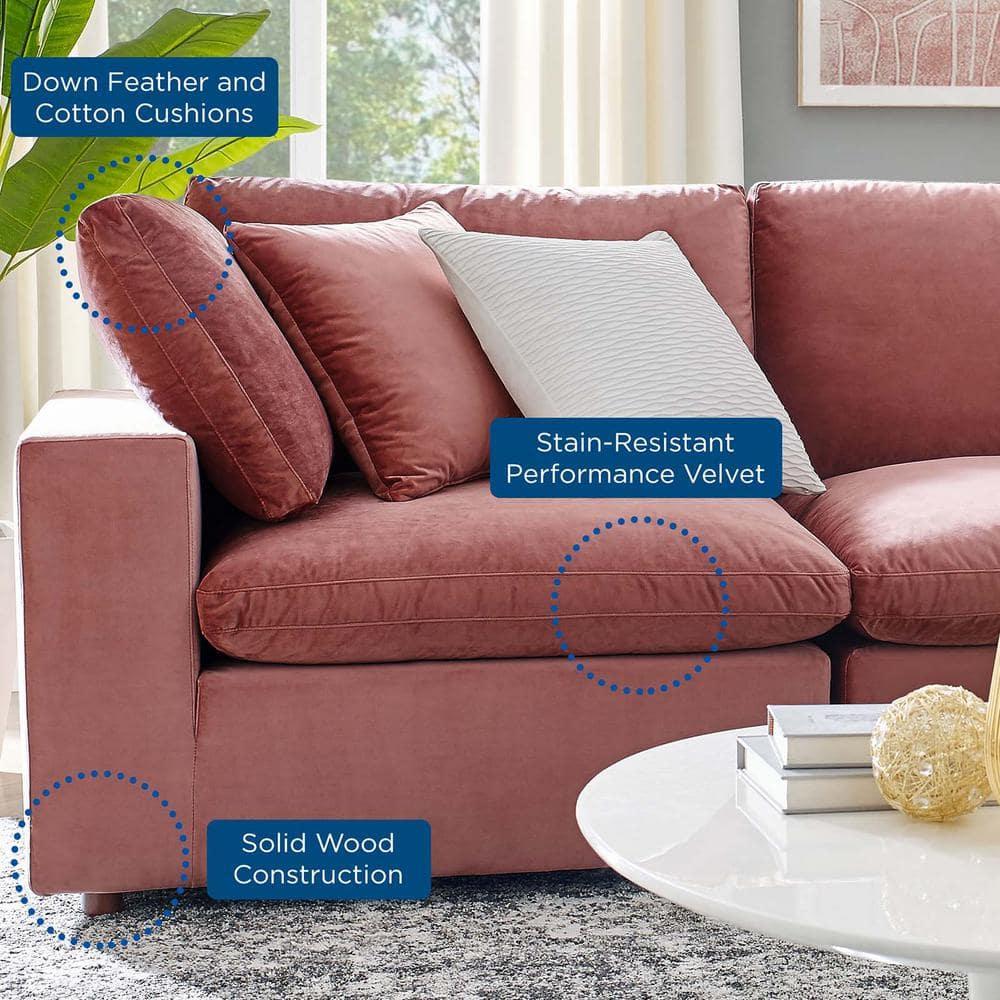 Modway Commix Down-Filled Overstuffed Upholstered Sectional Sofa Armless Chair in Azure