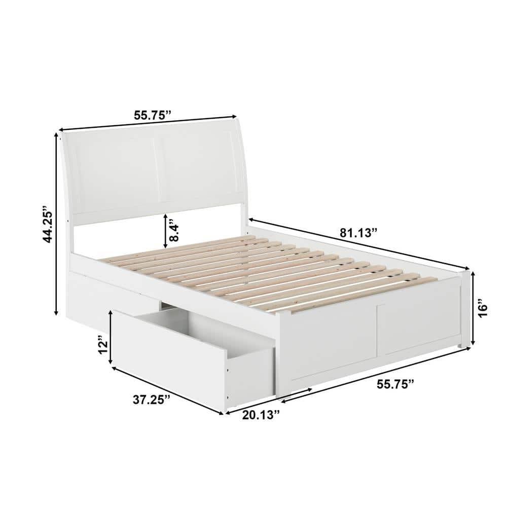 Portland Platform Bed with Flat Panel Foot Board and 2 Urban Bed Drawers in, Multiple Colors and Sizes