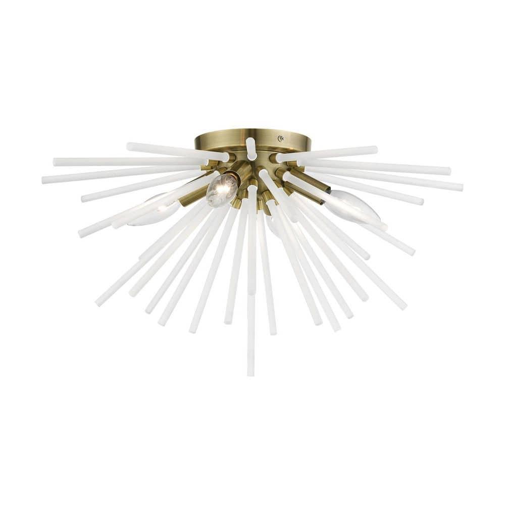 Livex Lighting Uptown 4 - Light Flush Mount in  Antique Brass