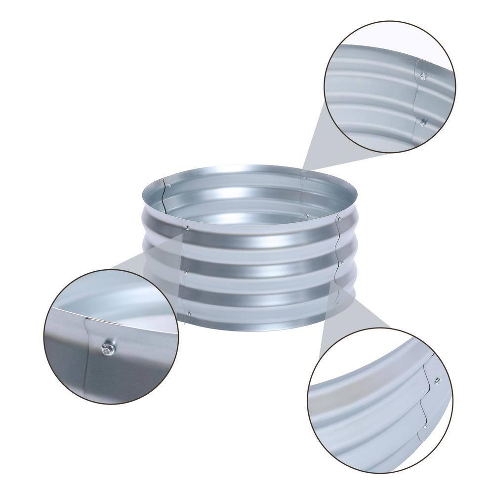 LuxenHome 2ft Round Galvanized Metal Raised Garden Bed Planter Silver