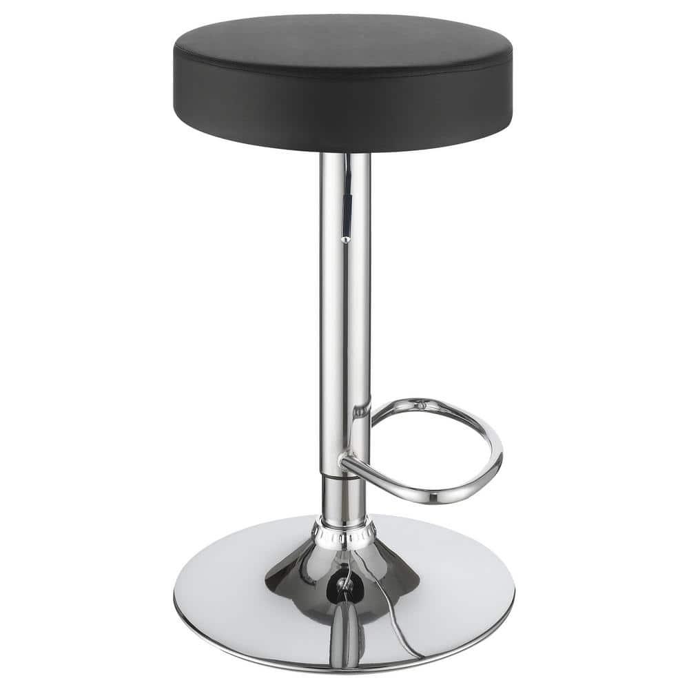 Coaster Contemporary Faux Leather Round Adjustable Bar Stool in Black