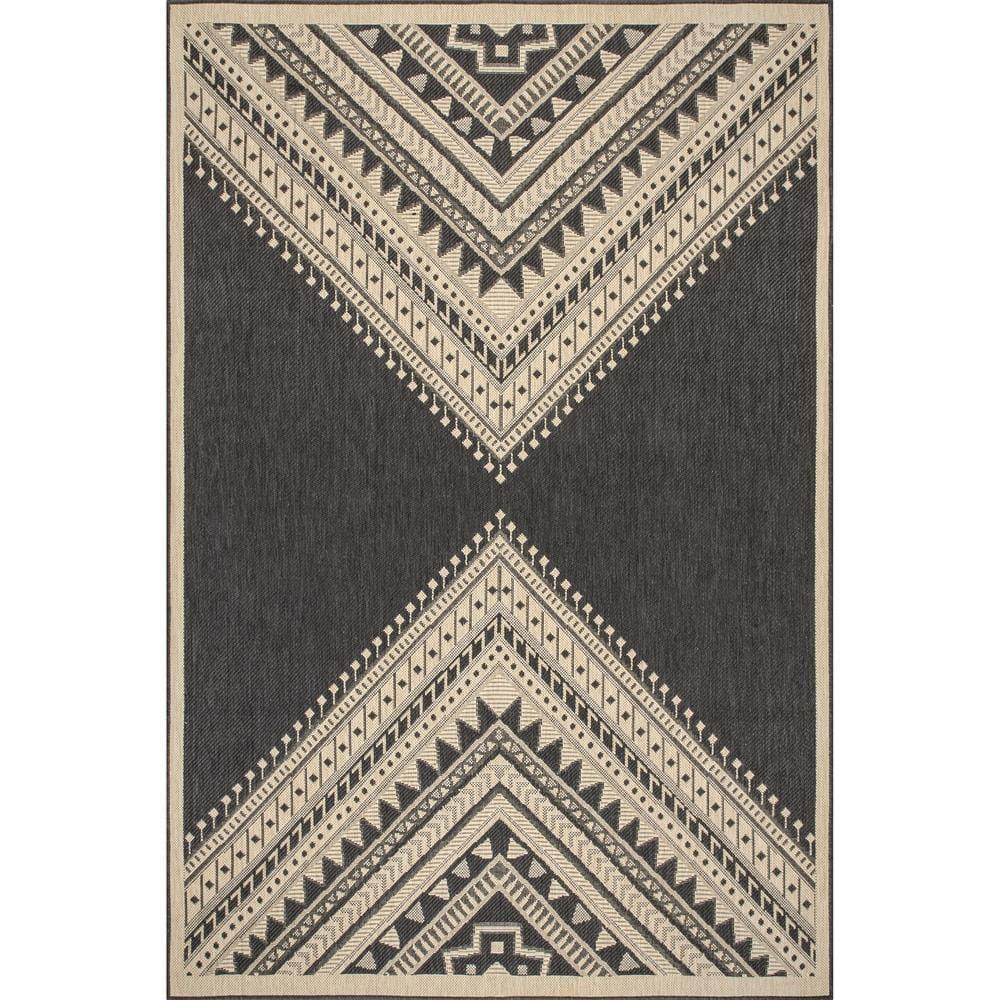 Nuloom Landry Geometric 4x6 Indoor/Outdoor Area Rug for Living Room Patio Deck Front Porch Kitchen, Charcoal/Ivory