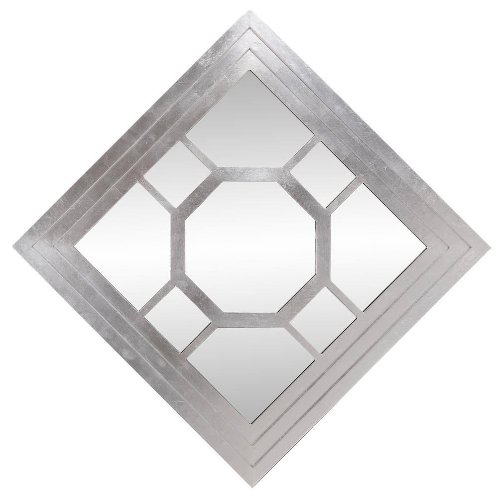 Howard Elliott 24"x24" Square Wood Framed Octagonal Windowpane Accent Mirror: Silver Leaf Finish, Wall Mount, Modern Decor