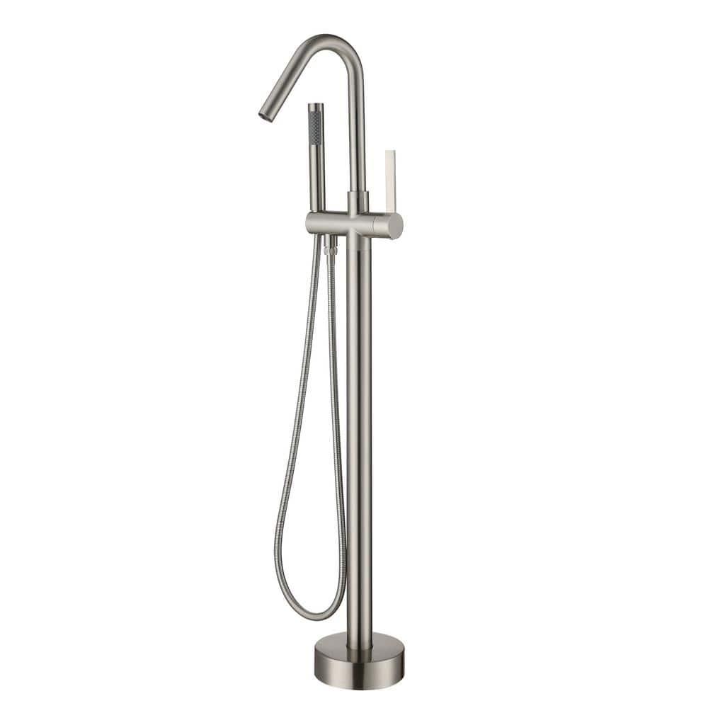 Double Handle Floor Mounted Freestanding Tub Filler With Handshower