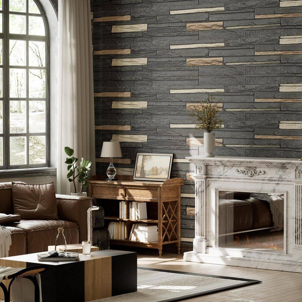 HOMEIBRO Faux Stone Wall Covering Panels for Interior and Exterior Decor Panels in Roman Brown Stone (6 pack)