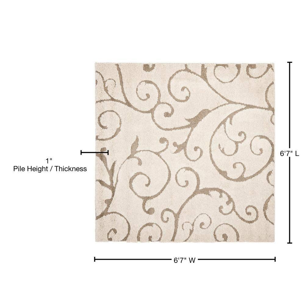 Florida Shag SG455 Power Loomed Indoor Area Rug - Cream/Beige - 6'7"x6'7" - Safavieh.