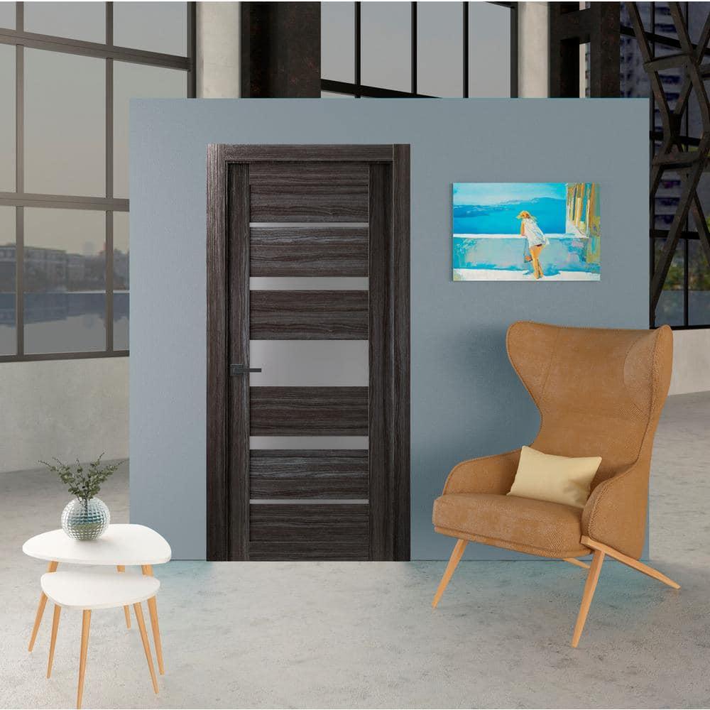 Belldinni Kina No Bore Solid Core 5-Lite Frosted Glass PP Finished Wood Composite Interior Door Slab