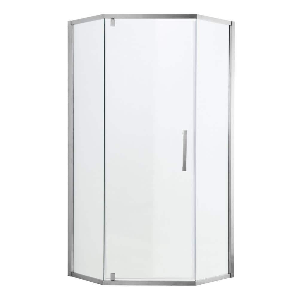 Audiohome Shower Door 34-1/8" X 72" Semi-Frameless Neo-Angle Hinged Shower Enclosure AHYTD-W124366340