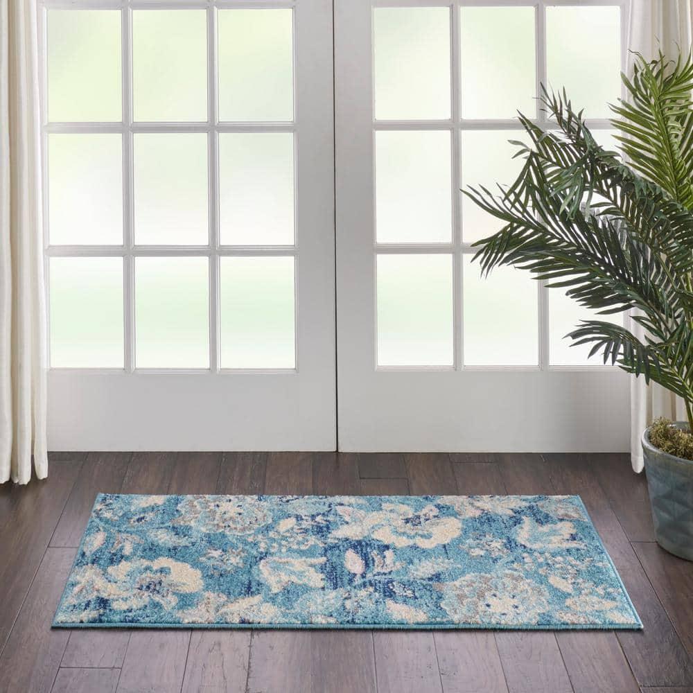Nourison Tranquil 2' X 4' Turquoise Area Rug French Country Eclectic Floral by Nourison