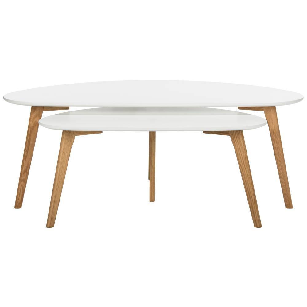 Olida Double Coffee Table - White/Oak - Safavieh