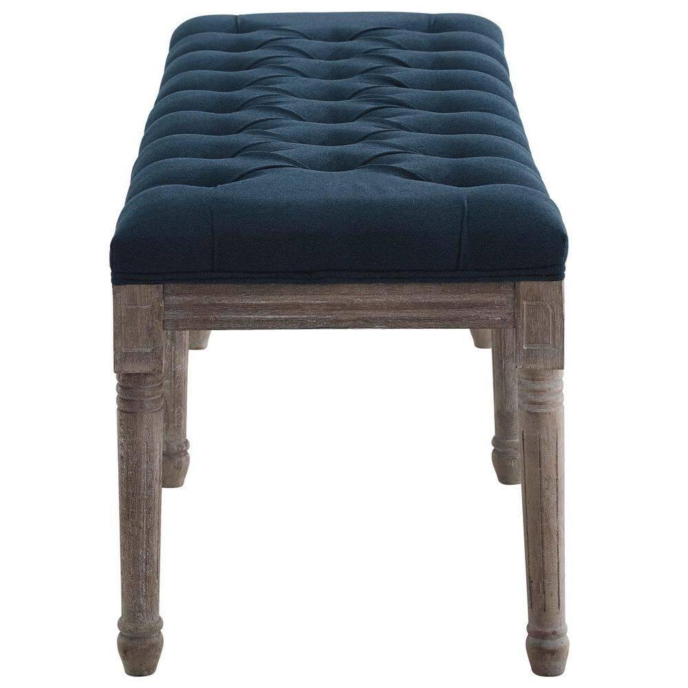 Province French Vintage Upholstered Fabric BenchNavy