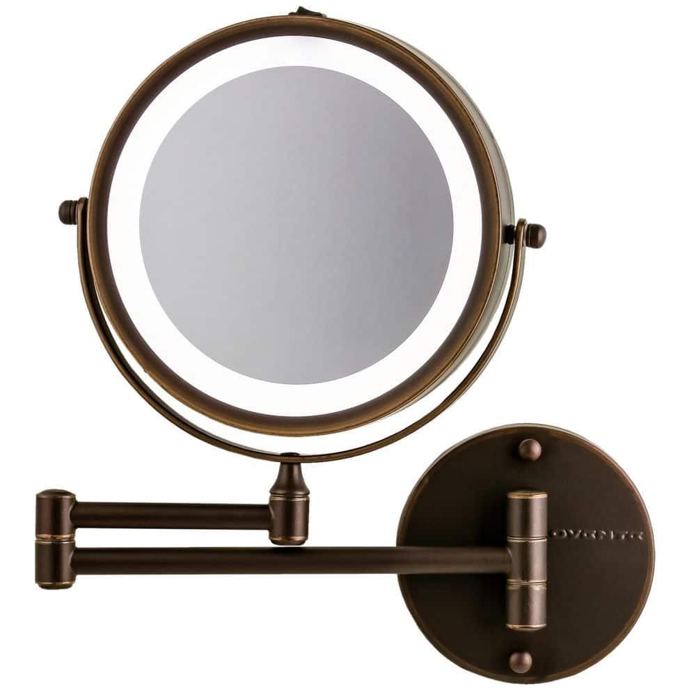 Ovente OVENTE 7" Lighted Wall Mount Makeup Mirror with 1X/10X Magnification, Cordless Double Sided Magnifying Round Vanity Mirror, 360° Swivel Design, Extendable and Folding Arm, Antique Bronze MFW70ABZ1X10X