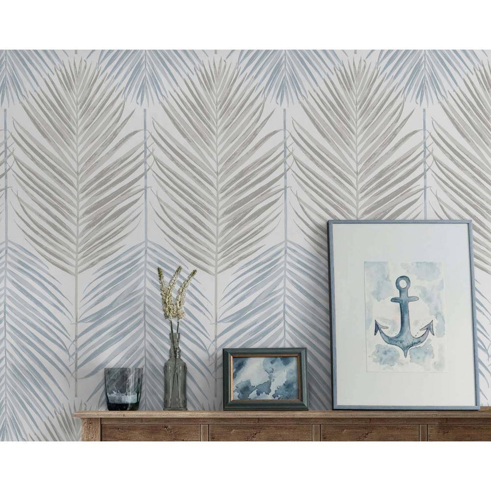 NextWall  Two Toned Palm Peel and Stick Wallpaper 20.5 in. W x 18 ft. L - Blue Mist & Daydream Grey